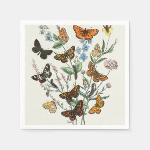 Illustration of butterflies on flowers napkin