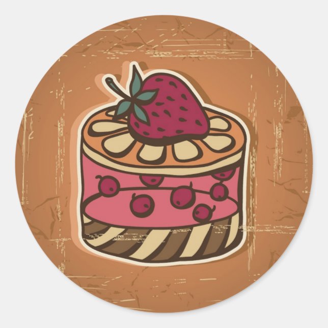 Illustration of cake in retro style classic round sticker (Front)