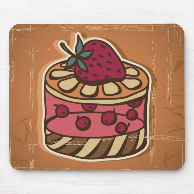 Illustration of cake in retro style mouse mat (Front)