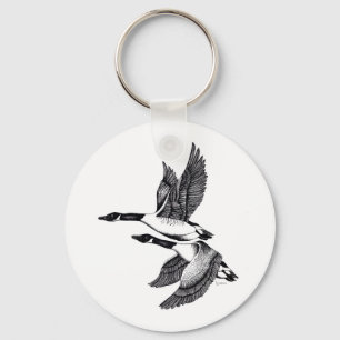 Illustration of Canada Geese on button keyring