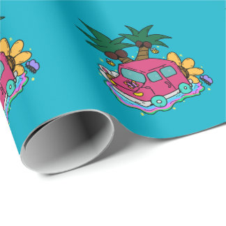 Illustration of cars, bees and butterflies. wrapping paper