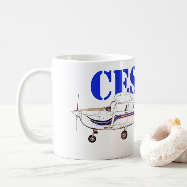 Illustration of Cessna 172 Skyhawk Aeroplane Desig Coffee Mug (With Donut)