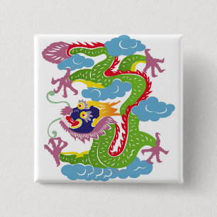 Illustration of Chinese dragon flying 15 Cm Square Badge