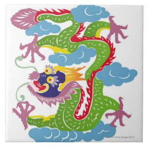 Illustration of Chinese dragon flying Tile