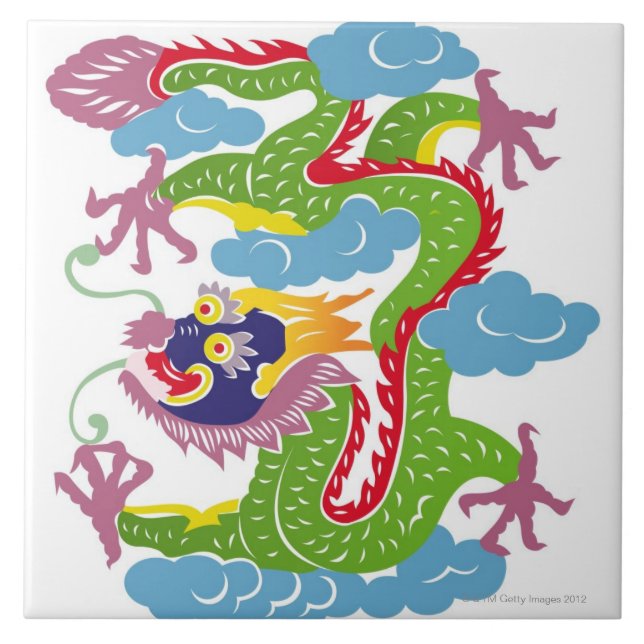 Illustration of Chinese dragon flying Tile (Front)