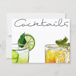 Illustration of cocktails postcard