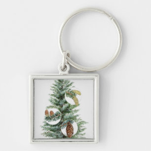 Illustration of coniferous tree with cones key ring