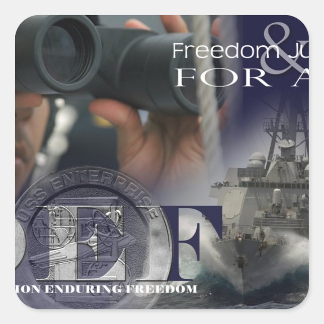 Illustration of crew members square sticker (Front)