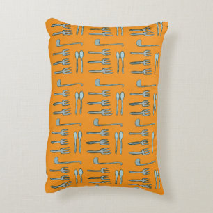 Illustration of cutlery on a shower curtain. decorative cushion