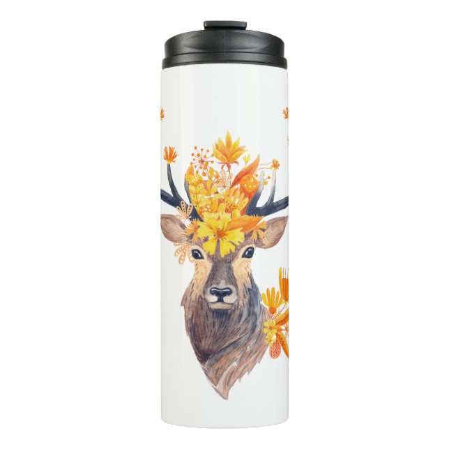 Illustration of Deer With Autumn Leaves Thermal Tumbler (Front)
