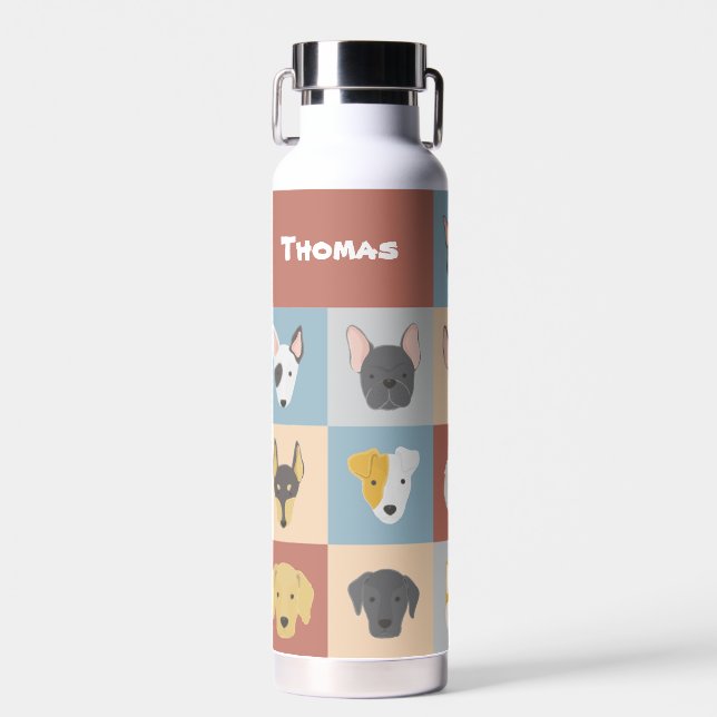 Illustration of dogs collection custom name water bottle (Front)