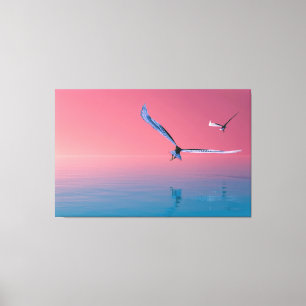 Illustration Of Eagles Flying In Colours Canvas Ar Print