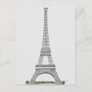 Illustration of Eiffel Tower in Paris, France. Postcard