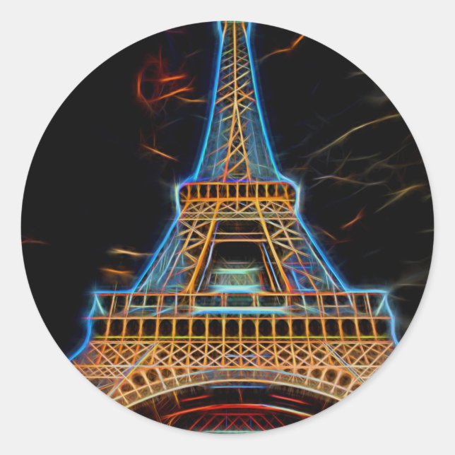 Illustration of Eiffel Tower - Paris, France Classic Round Sticker (Front)
