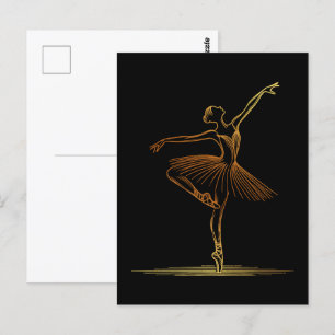 Illustration of Elegant Golden Line Art Ballerina Postcard