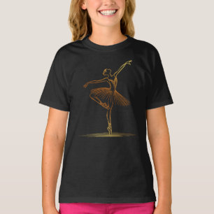 Illustration of Elegant Golden Line Art Ballerina T-Shirt