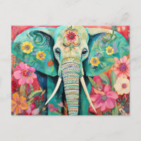 Illustration of elephant with flowers