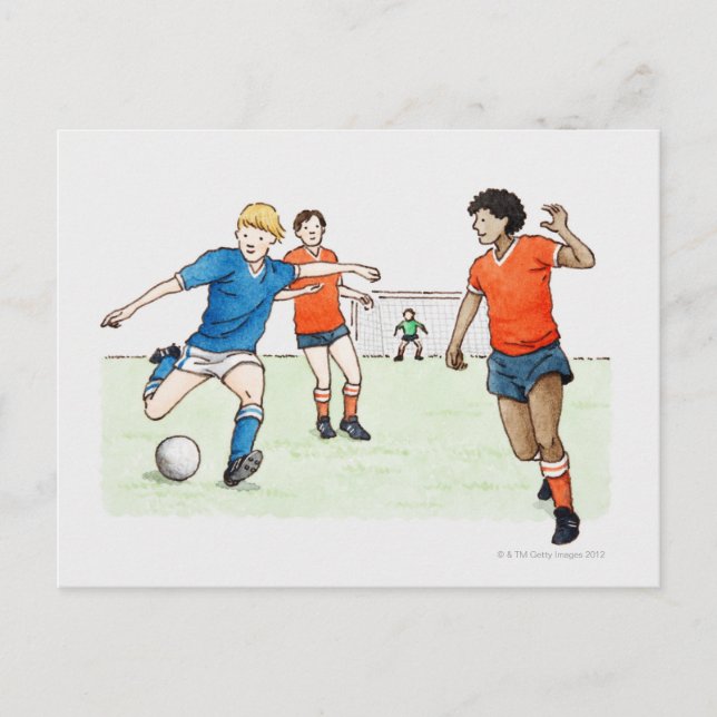 Illustration of footballers playing postcard (Front)