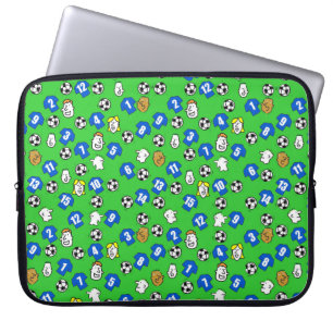 Illustration of Footballs, Blue Shirts, & Fans Laptop Sleeve