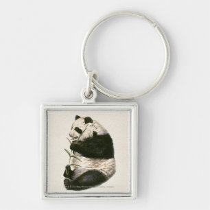 Illustration of Giant panda feeding on bamboo Key Ring