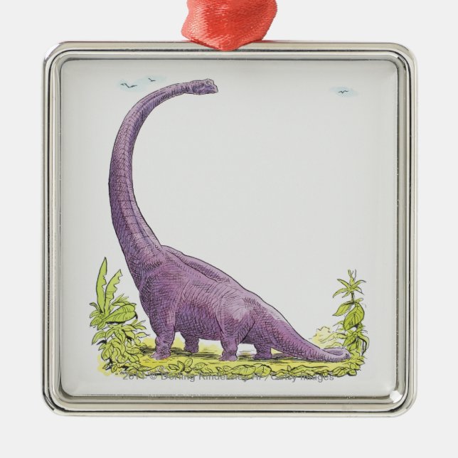 Illustration of Giraffatitan dinosaur Metal Tree Decoration (Front)