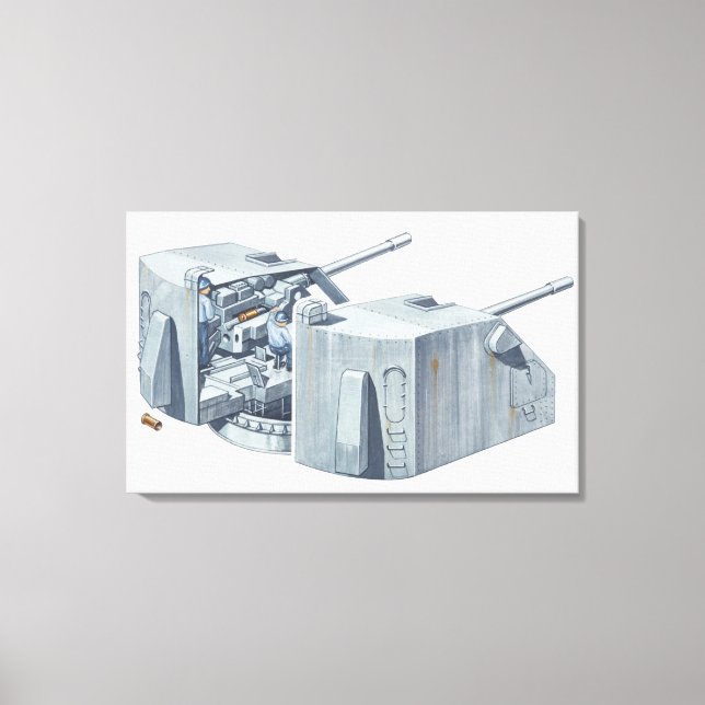 Illustration of gun turret on a WW2 battleship Canvas Print (Front)
