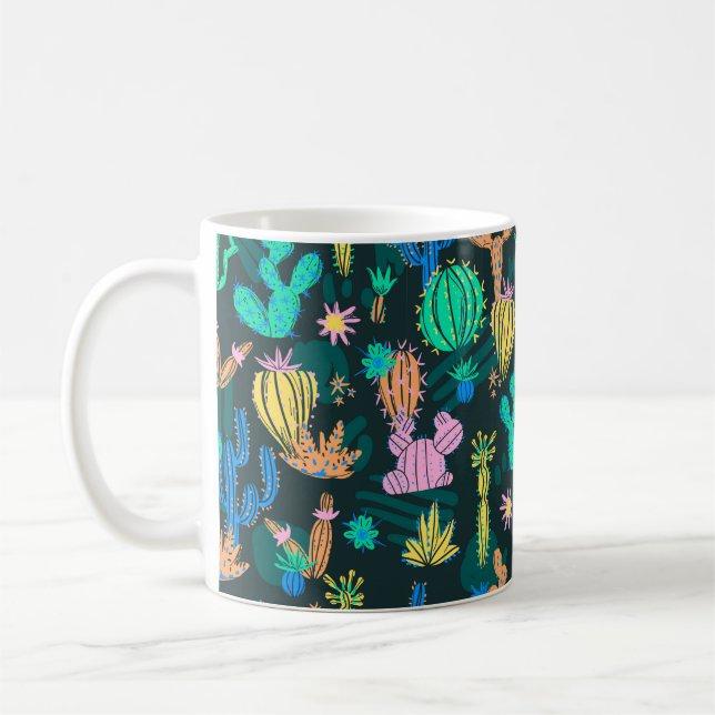 illustration of hand drawn cactus. Seamless patter Coffee Mug (Left)