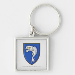 Illustration of heraldic fish symbol on shield key ring