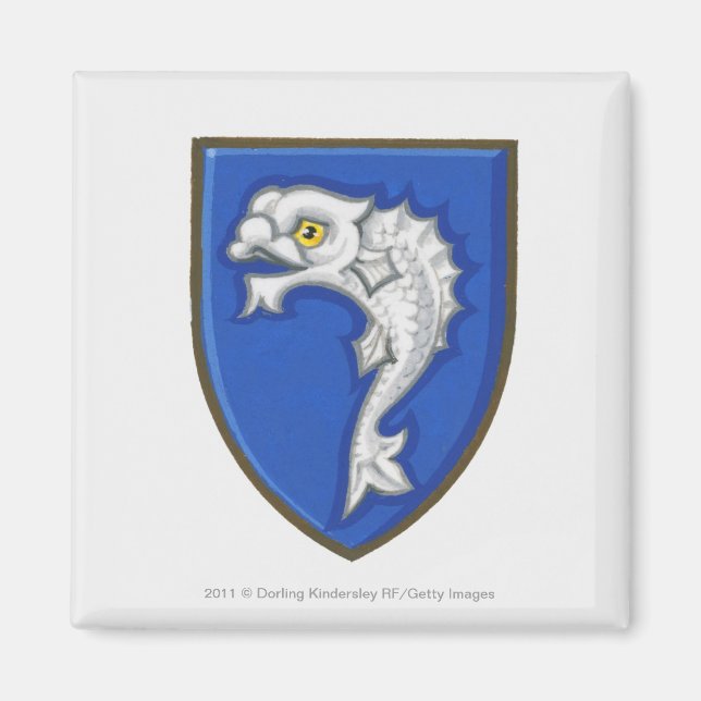 Illustration of heraldic fish symbol on shield magnet (Front)