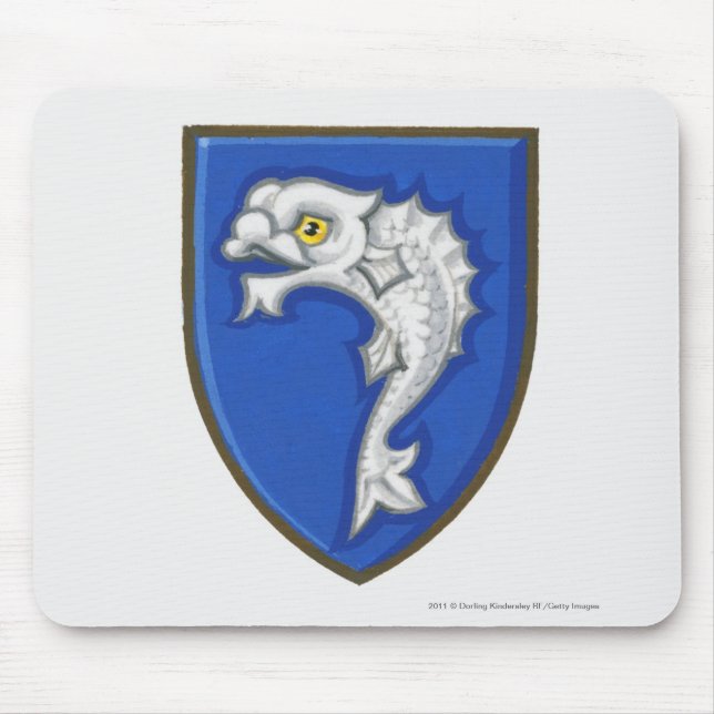 Illustration of heraldic fish symbol on shield mouse mat (Front)
