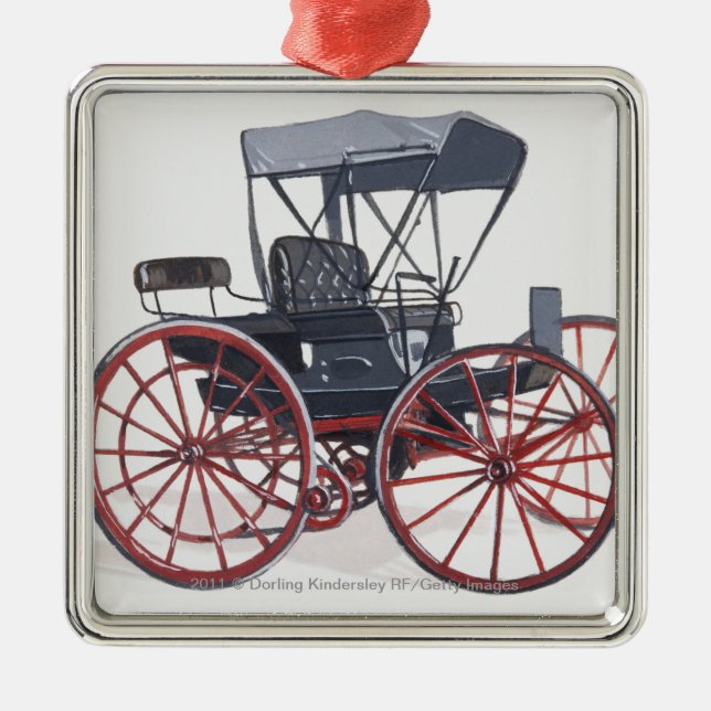 Illustration of horseless carriage metal tree decoration (Front)