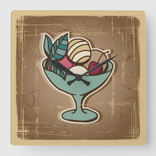 Illustration of Ice Cream in retro style Square Wall Clock