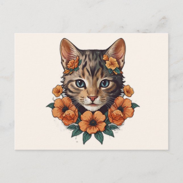  illustration of kitten head fantasy flower postcard (Front)