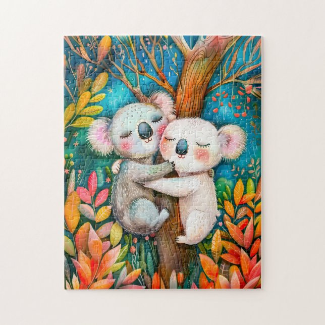 Illustration of koalas hugging in eucalyptus fores jigsaw puzzle (Vertical)