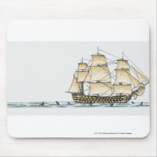 Illustration of late 18th century warship mouse mat
