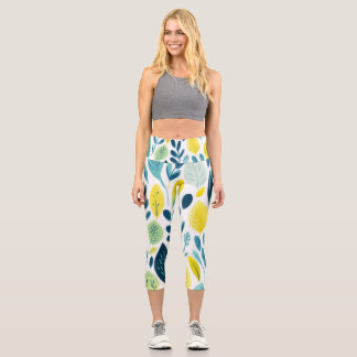 Illustration of leaf shapes and colours capri leggings