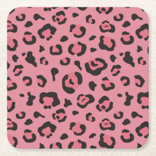 Illustration of Leopard Pink Animal Square Paper Coaster