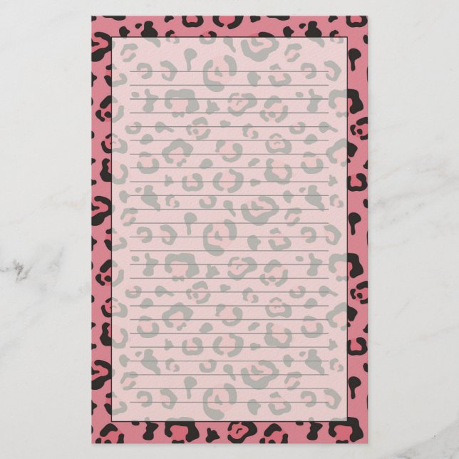 Illustration of Leopard Pink Animal Stationery (Front)