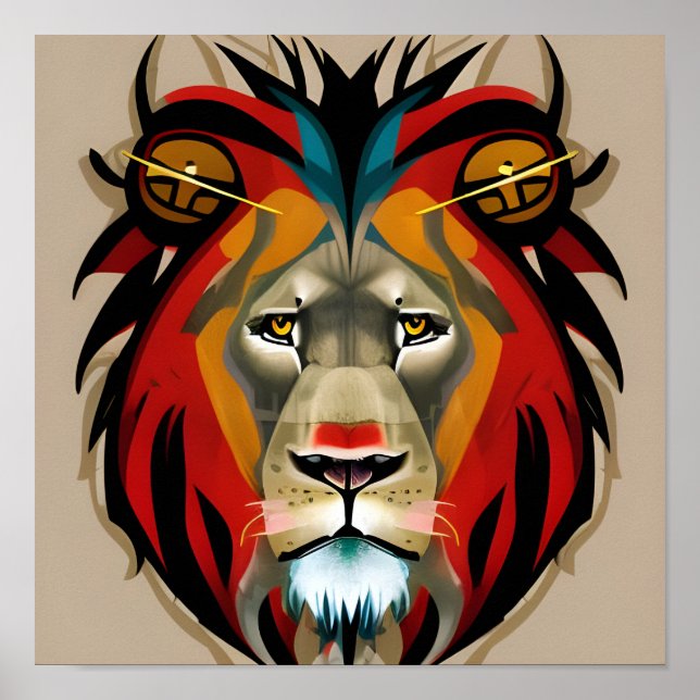 Illustration of lion face poster (Front)