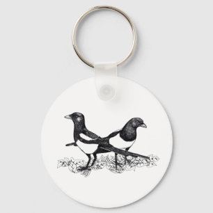 Illustration of Magpies on button Keyring