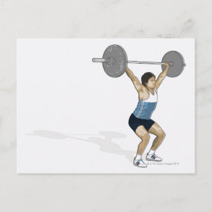 Illustration of man performing weightlifting postcard