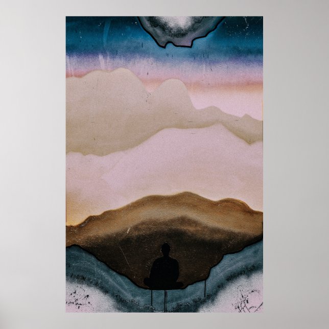 Illustration of man sitting with meditating pose poster (Front)