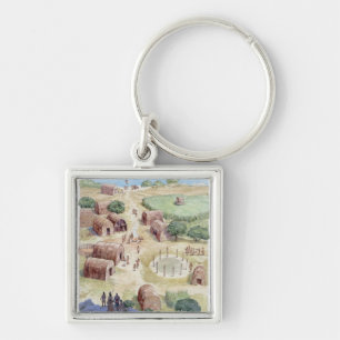 Illustration of native American village Key Ring