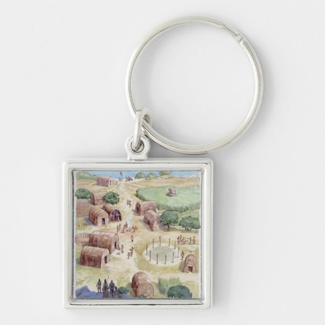 Illustration of native American village Key Ring (Front)