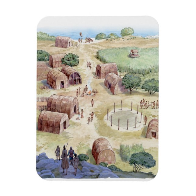 Illustration of native American village Magnet (Vertical)