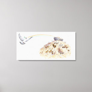 Illustration of Noah's ark with animals leaving Canvas Print
