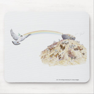 Illustration of Noah's ark with animals leaving Mouse Mat