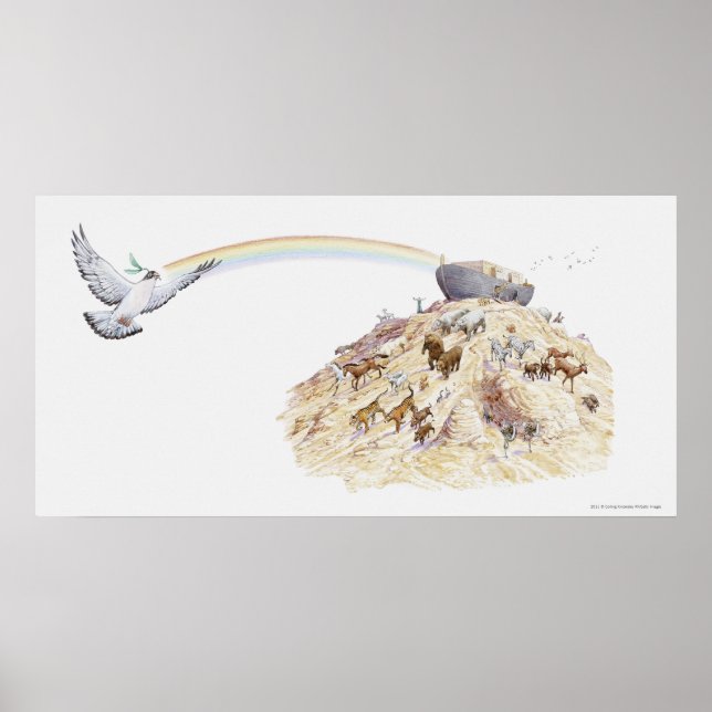 Illustration of Noah's ark with animals leaving Poster (Front)