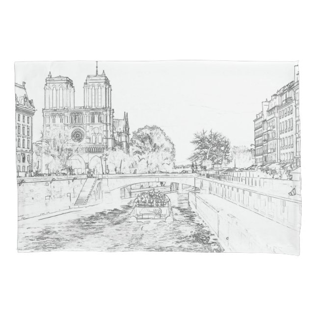 Illustration of Notre Dame de Paris Pillowcase (Front)
