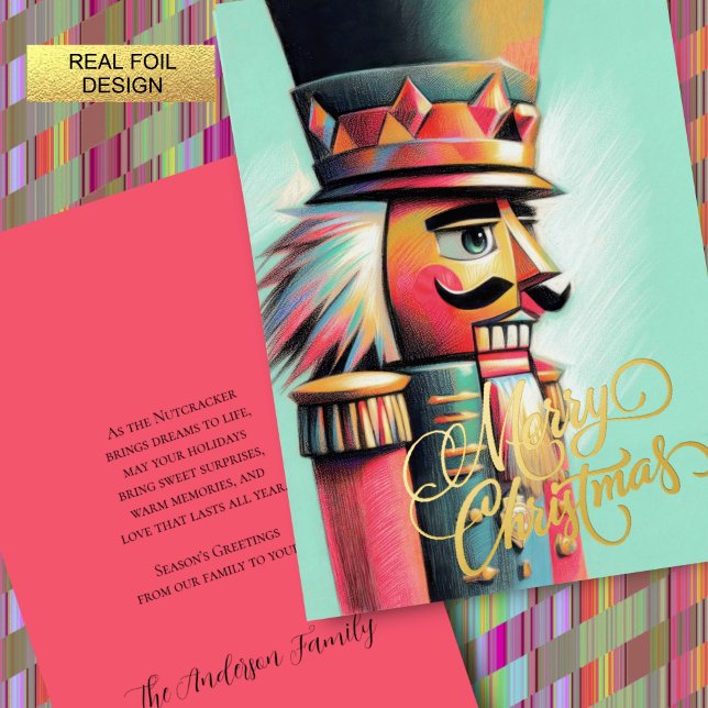 Illustration of Nutcracker Christmas Aqua Foil Holiday Card (Creator Uploaded)